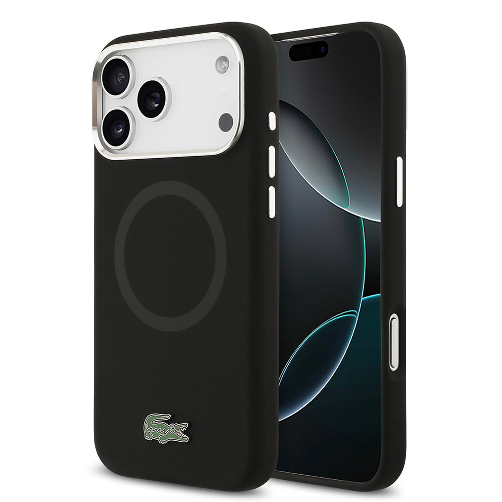 Apple iPhone 17 Pro Max Kılıf Lacoste Orjinal Lisanslı M-safe Şarj Özellikli İkonik Logolu Metal Kamera Çerçeveli Silikon Kapak
