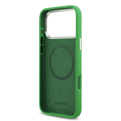 Apple iPhone 17 Pro Max Kılıf Lacoste Orjinal Lisanslı M-safe Şarj Özellikli İkonik Logolu Metal Kamera Çerçeveli Silikon Kapak