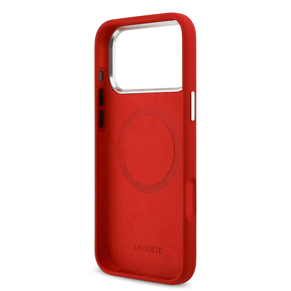 Apple iPhone 17 Pro Max Kılıf Lacoste Orjinal Lisanslı M-safe Şarj Özellikli İkonik Logolu Metal Kamera Çerçeveli Silikon Kapak
