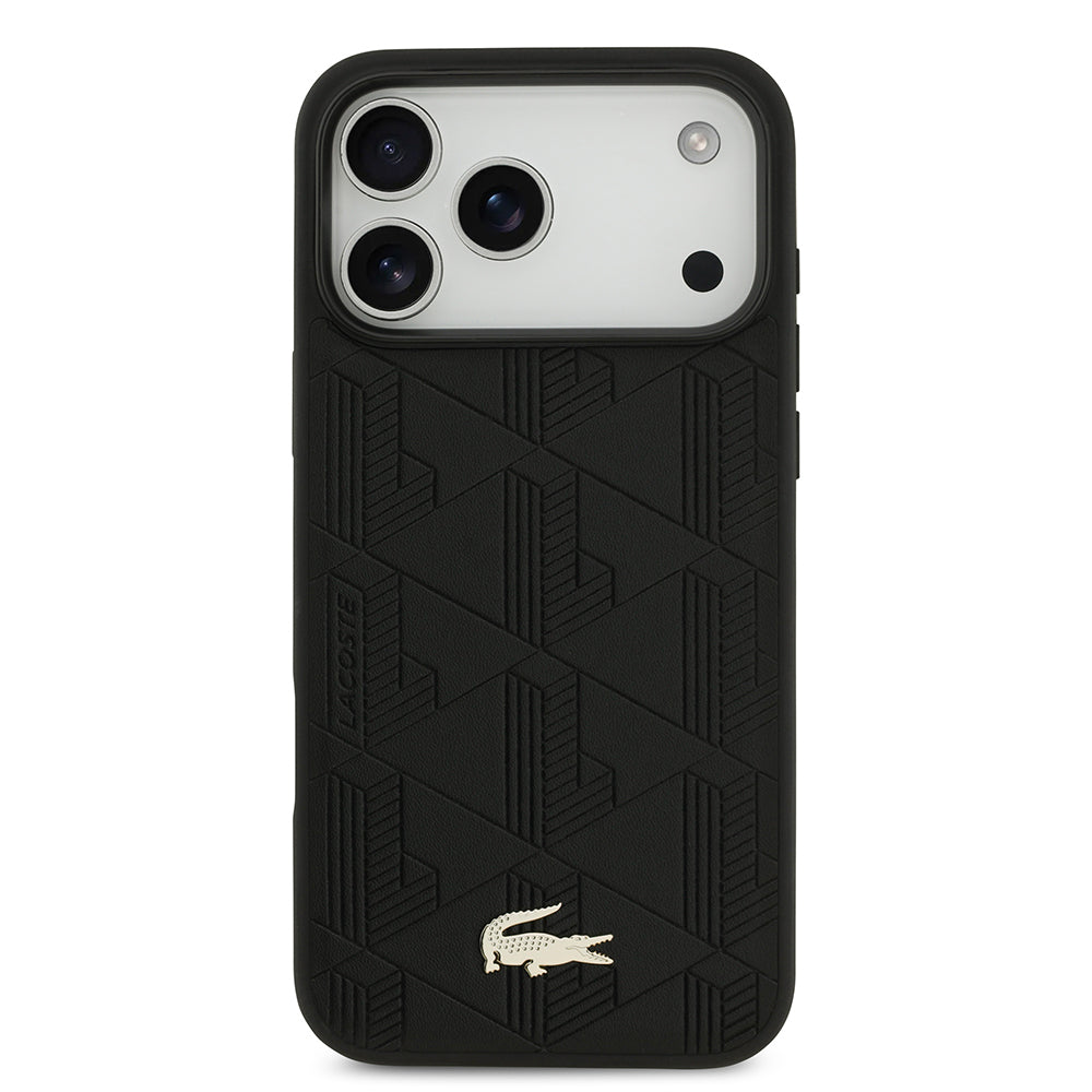 Apple iPhone 17 Pro Max Kılıf Lacoste Orjinal Lisanslı M-safe Şarj Özellikli PU Deri Tasarımlı Karışık Monogram Desenli Kapak