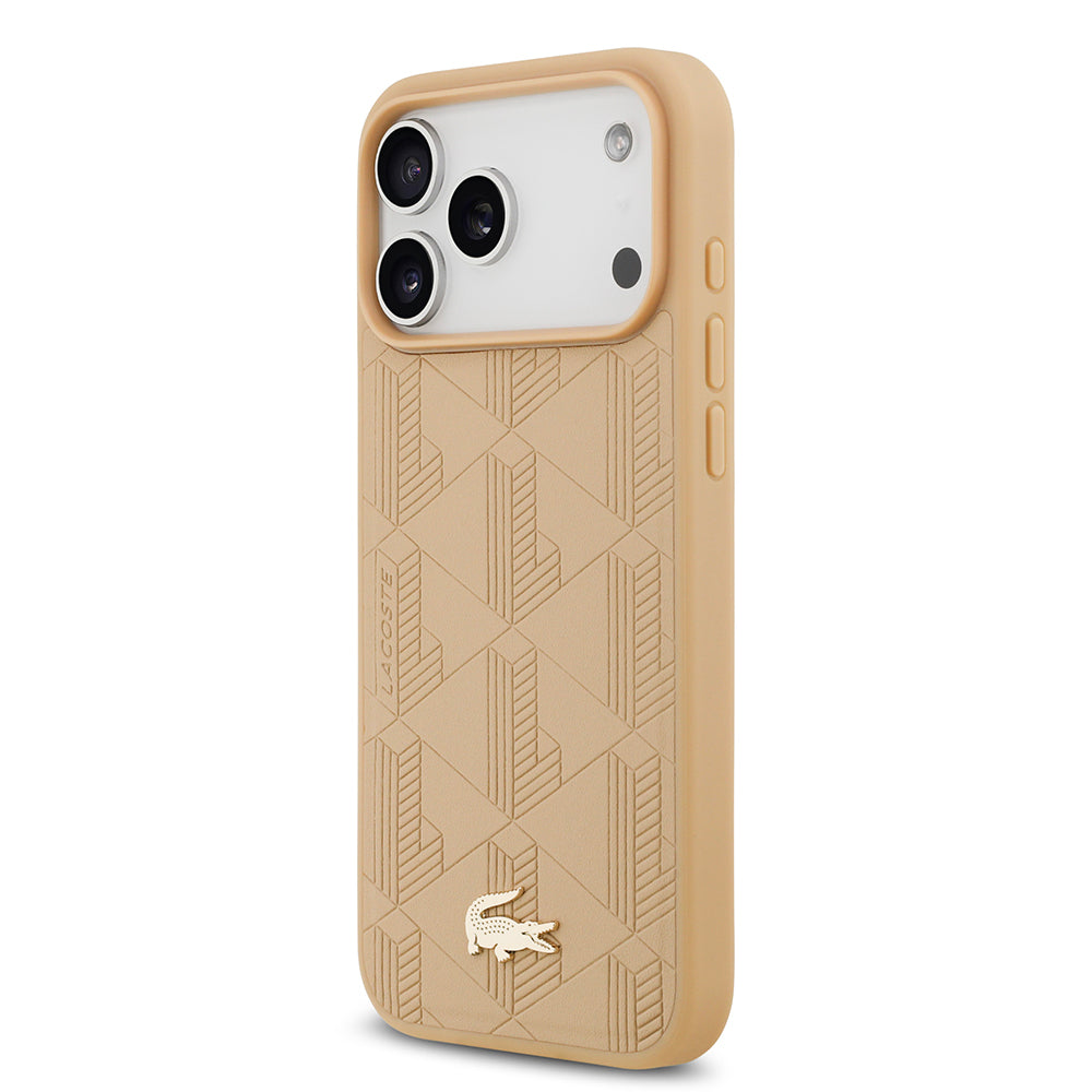 Apple iPhone 17 Pro Max Kılıf Lacoste Orjinal Lisanslı M-safe Şarj Özellikli PU Deri Tasarımlı Karışık Monogram Desenli Kapak
