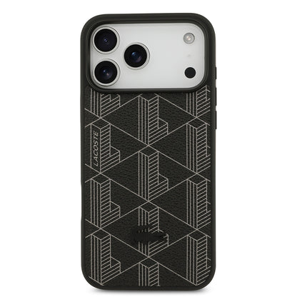 Apple iPhone 17 Pro Max Kılıf Lacoste Orjinal Lisanslı M-safe Şarj Özellikli PU Deri Tasarımlı Kartlıklı Karışık Monogram Desenli Kapak