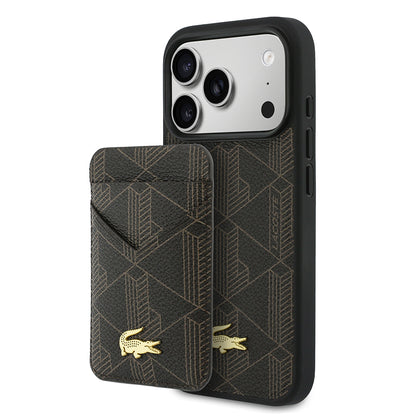 Apple iPhone 17 Pro Max Kılıf Lacoste Orjinal Lisanslı M-safe Şarj Özellikli PU Deri Tasarımlı Kartlıklı Karışık Monogram Desenli Kapak