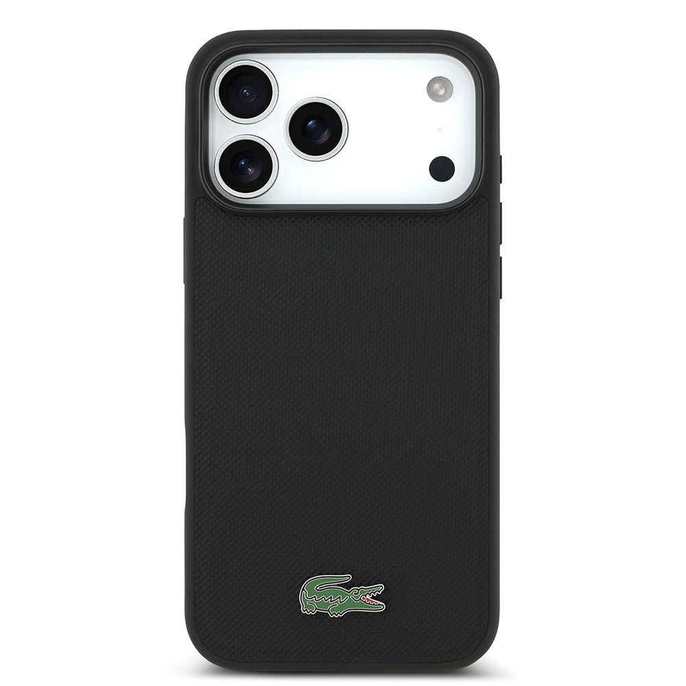 Apple iPhone 17 Pro Max Kılıf Lacoste Orjinal Lisanslı M-safe Şarj Özellikli PU Pike Desenli Metal Logolu Kartlıklı Kapak