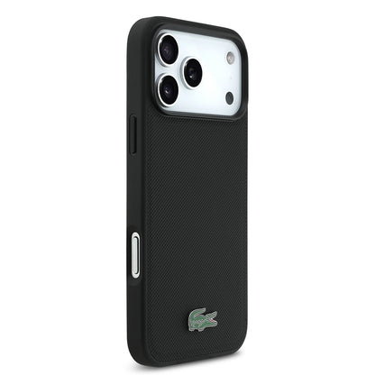 Apple iPhone 17 Pro Max Kılıf Lacoste Orjinal Lisanslı M-safe Şarj Özellikli PU Pike Desenli Metal Logolu Kartlıklı Kapak