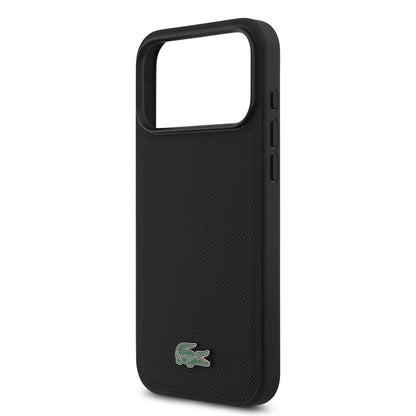 Apple iPhone 17 Pro Max Kılıf Lacoste Orjinal Lisanslı M-safe Şarj Özellikli PU Pike Desenli Metal Logolu Kartlıklı Kapak