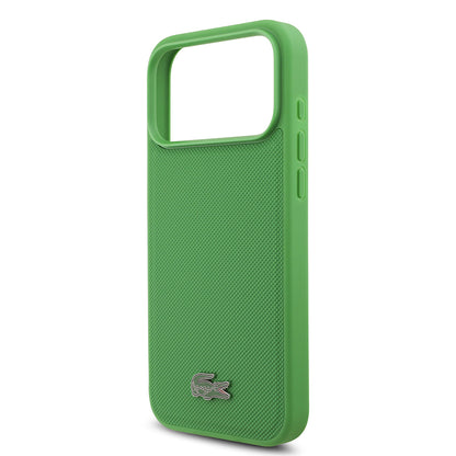 Apple iPhone 17 Pro Max Kılıf Lacoste Orjinal Lisanslı M-safe Şarj Özellikli PU Pike Desenli Metal Logolu Kartlıklı Kapak