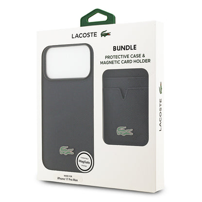 Apple iPhone 17 Pro Max Kılıf Lacoste Orjinal Lisanslı M-safe Şarj Özellikli PU Pike Desenli Metal Logolu Kartlıklı Kapak