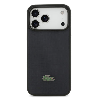 Apple iPhone 17 Pro Max Kılıf Lacoste Orjinal Lisanslı M-safe Şarj Özellikli PU Pike Desenli Metal Logolu Kartlıklı Kapak