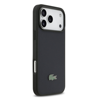 Apple iPhone 17 Pro Max Kılıf Lacoste Orjinal Lisanslı M-safe Şarj Özellikli PU Pike Desenli Metal Logolu Kartlıklı Kapak