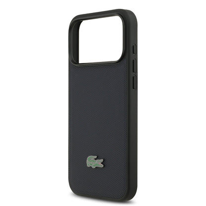 Apple iPhone 17 Pro Max Kılıf Lacoste Orjinal Lisanslı M-safe Şarj Özellikli PU Pike Desenli Metal Logolu Kartlıklı Kapak