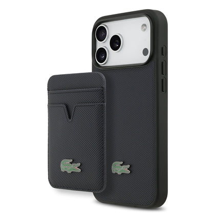 Apple iPhone 17 Pro Max Kılıf Lacoste Orjinal Lisanslı M-safe Şarj Özellikli PU Pike Desenli Metal Logolu Kartlıklı Kapak