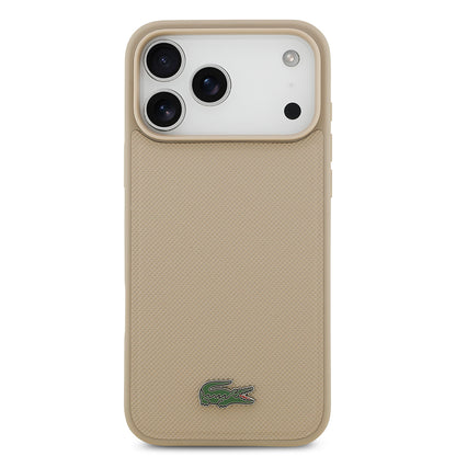 Apple iPhone 17 Pro Max Kılıf Lacoste Orjinal Lisanslı M-safe Şarj Özellikli PU Pike Desenli Metal Logolu Kartlıklı Kapak