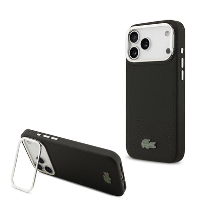 Apple iPhone 17 Pro Max Kılıf Lacoste Orjinal Lisanslı M-safe Şarj Özellikli PU Pike Desenli Standlı Metal Logolu Kapak