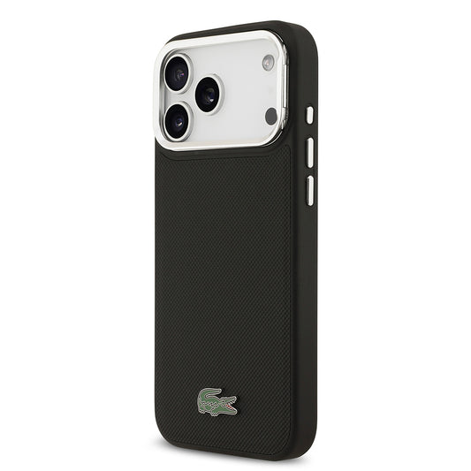 Apple iPhone 17 Pro Max Kılıf Lacoste Orjinal Lisanslı M-safe Şarj Özellikli PU Pike Desenli Standlı Metal Logolu Kapak