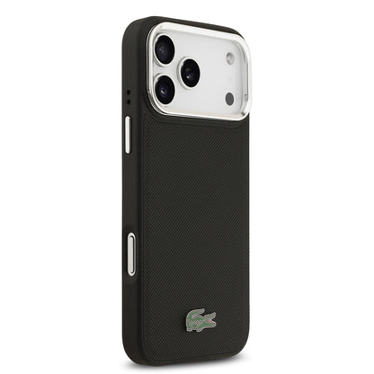 Apple iPhone 17 Pro Max Kılıf Lacoste Orjinal Lisanslı M-safe Şarj Özellikli PU Pike Desenli Standlı Metal Logolu Kapak