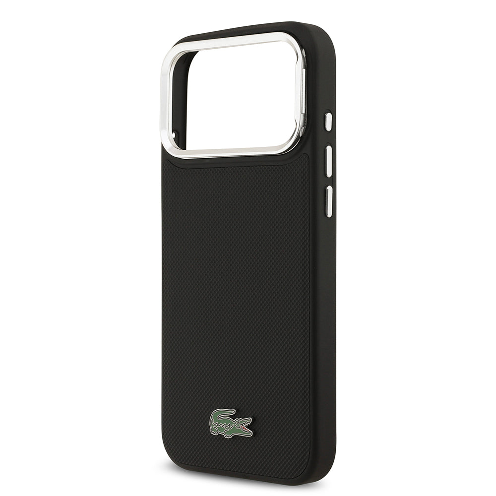 Apple iPhone 17 Pro Max Kılıf Lacoste Orjinal Lisanslı M-safe Şarj Özellikli PU Pike Desenli Standlı Metal Logolu Kapak