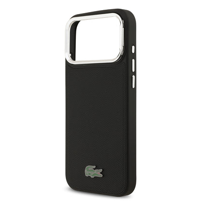 Apple iPhone 17 Pro Max Kılıf Lacoste Orjinal Lisanslı M-safe Şarj Özellikli PU Pike Desenli Standlı Metal Logolu Kapak