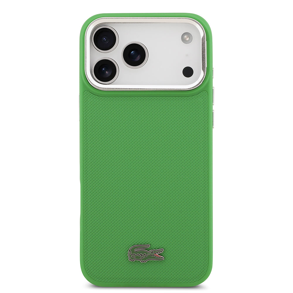Apple iPhone 17 Pro Max Kılıf Lacoste Orjinal Lisanslı M-safe Şarj Özellikli PU Pike Desenli Standlı Metal Logolu Kapak
