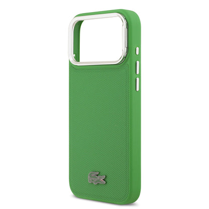 Apple iPhone 17 Pro Max Kılıf Lacoste Orjinal Lisanslı M-safe Şarj Özellikli PU Pike Desenli Standlı Metal Logolu Kapak