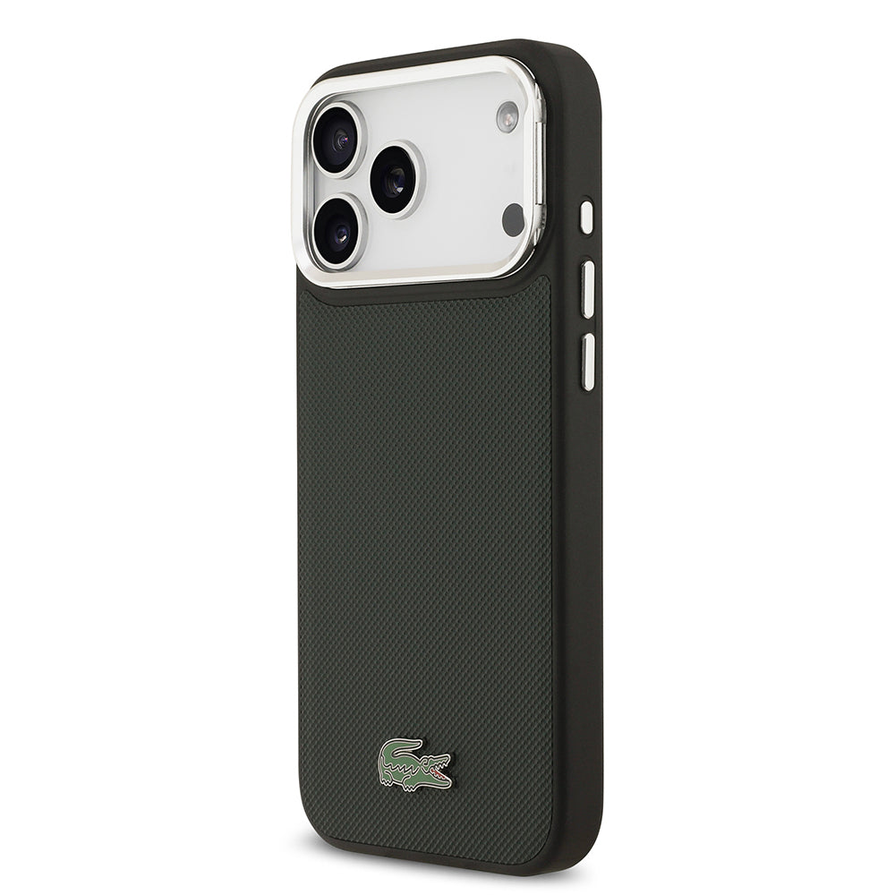 Apple iPhone 17 Pro Max Kılıf Lacoste Orjinal Lisanslı M-safe Şarj Özellikli PU Pike Desenli Standlı Metal Logolu Kapak