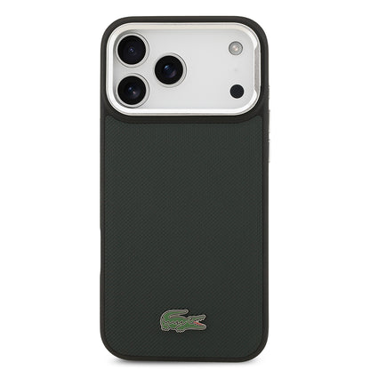 Apple iPhone 17 Pro Max Kılıf Lacoste Orjinal Lisanslı M-safe Şarj Özellikli PU Pike Desenli Standlı Metal Logolu Kapak
