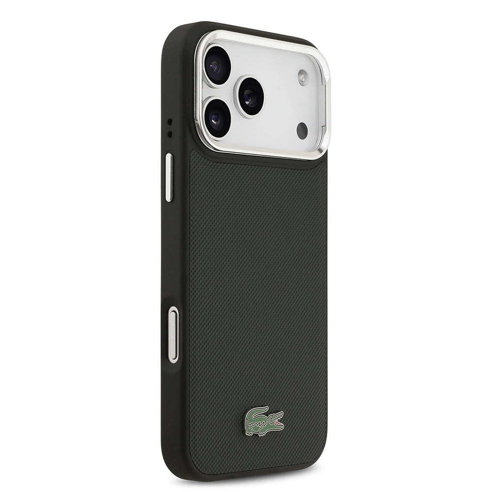 Apple iPhone 17 Pro Max Kılıf Lacoste Orjinal Lisanslı M-safe Şarj Özellikli PU Pike Desenli Standlı Metal Logolu Kapak