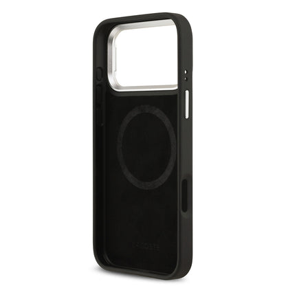 Apple iPhone 17 Pro Max Kılıf Lacoste Orjinal Lisanslı M-safe Şarj Özellikli PU Pike Desenli Standlı Metal Logolu Kapak