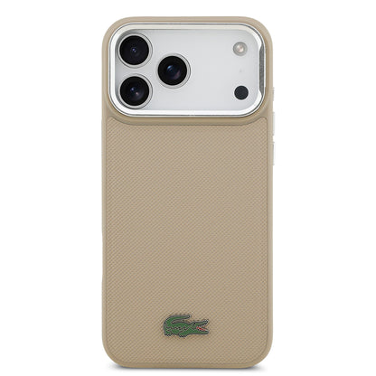 Apple iPhone 17 Pro Max Kılıf Lacoste Orjinal Lisanslı M-safe Şarj Özellikli PU Pike Desenli Standlı Metal Logolu Kapak