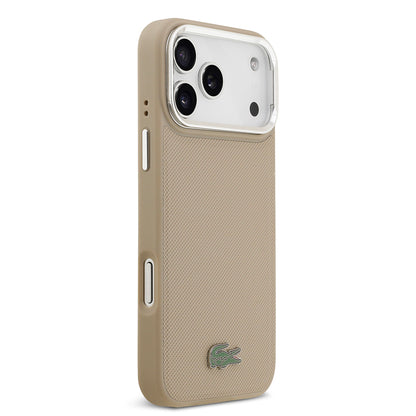 Apple iPhone 17 Pro Max Kılıf Lacoste Orjinal Lisanslı M-safe Şarj Özellikli PU Pike Desenli Standlı Metal Logolu Kapak