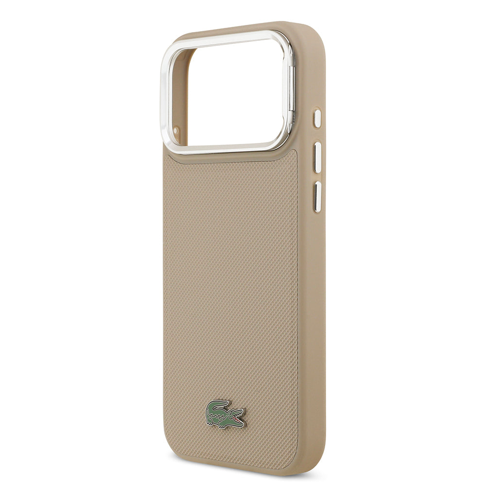 Apple iPhone 17 Pro Max Kılıf Lacoste Orjinal Lisanslı M-safe Şarj Özellikli PU Pike Desenli Standlı Metal Logolu Kapak
