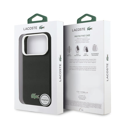 Apple iPhone 17 Pro Max Kılıf Lacoste Orjinal Lisanslı M-Safe Şarj Özellikli PVC Pike Desenli Arka Yüzey İkonik Timsah Dokuma Logolu Kapak