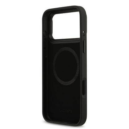Apple iPhone 17 Pro Max Kılıf Lacoste Orjinal Lisanslı M-safe Şarj Özellikli Standlı PU Deri Karışık Monogram Desenli Kapak