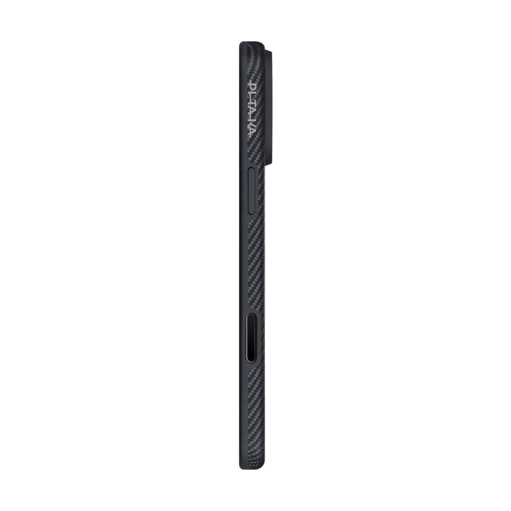 Apple iPhone 17 Pro Max Kılıf M-safe Şarj Özellikli 1500D Aramid Fiber Pitaka Military-Grade Classic Serisi Black-Grey Twill Kapak