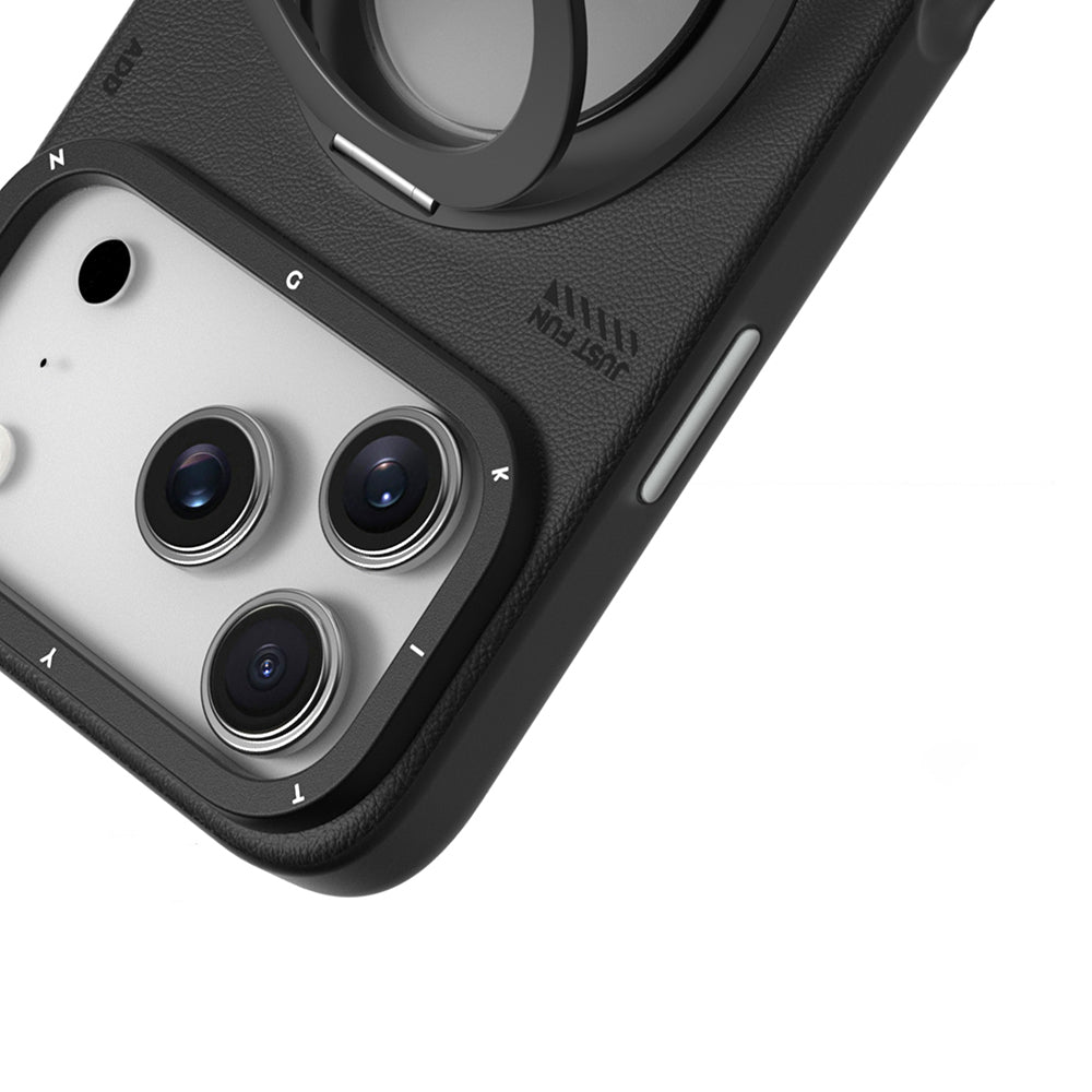 Apple iPhone 17 Pro Max Kılıf M-safe Şarj Özellikli 360 Derece Standlı Basit Mat Deri Desenli Youngkit Tech Leather Serisi Kapak