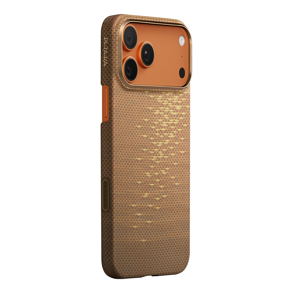 Apple iPhone 17 Pro Max Kılıf M-safe Şarj Özellikli Aramid Fiber Pitaka Glints of Gold Ultra Slim Serisi Kapak