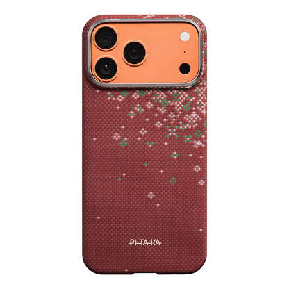 Apple iPhone 17 Pro Max Kılıf M-safe Şarj Özellikli Aramid Karbon Fiber Pitaka Sakura Hours Serisi Kapak