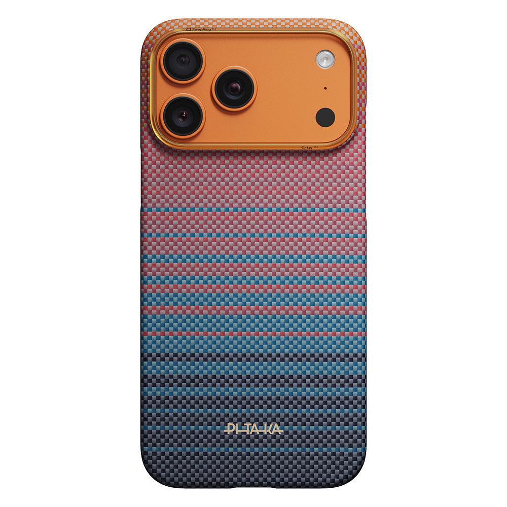 Apple iPhone 17 Pro Max Kılıf M-safe Şarj Özellikli Aramid Karbon Fiber Pitaka Sunset 2.0 California Dream Serisi Kapak