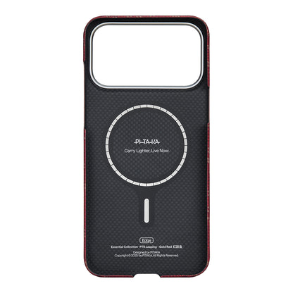 Apple iPhone 17 Pro Max Kılıf M-safe Şarj Özellikli Aramid Fiber Pitaka Tactile Woven Monogram Serisi Kapak
