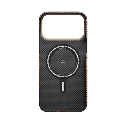 Apple iPhone 17 Pro Max Kılıf M-safe Şarj Özellikli Aramid Fiber Pitaka Tactile Woven Sunset-Moonrise Serisi Kapak