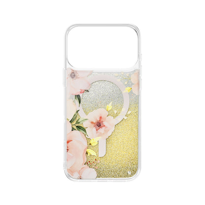 Apple iPhone 17 Pro Max Kılıf M-safe Şarj Özellikli Çiçek Desenli Simli Arka Yüzey Coehl Fleurette Kapak