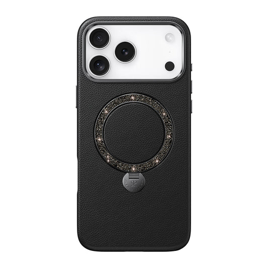 Apple iPhone 17 Pro Max Kılıf M-safe Şarj Özellikli Deri Tasarımlı Standlı Pynana Dancing Circle Luxury Serisi Kapak