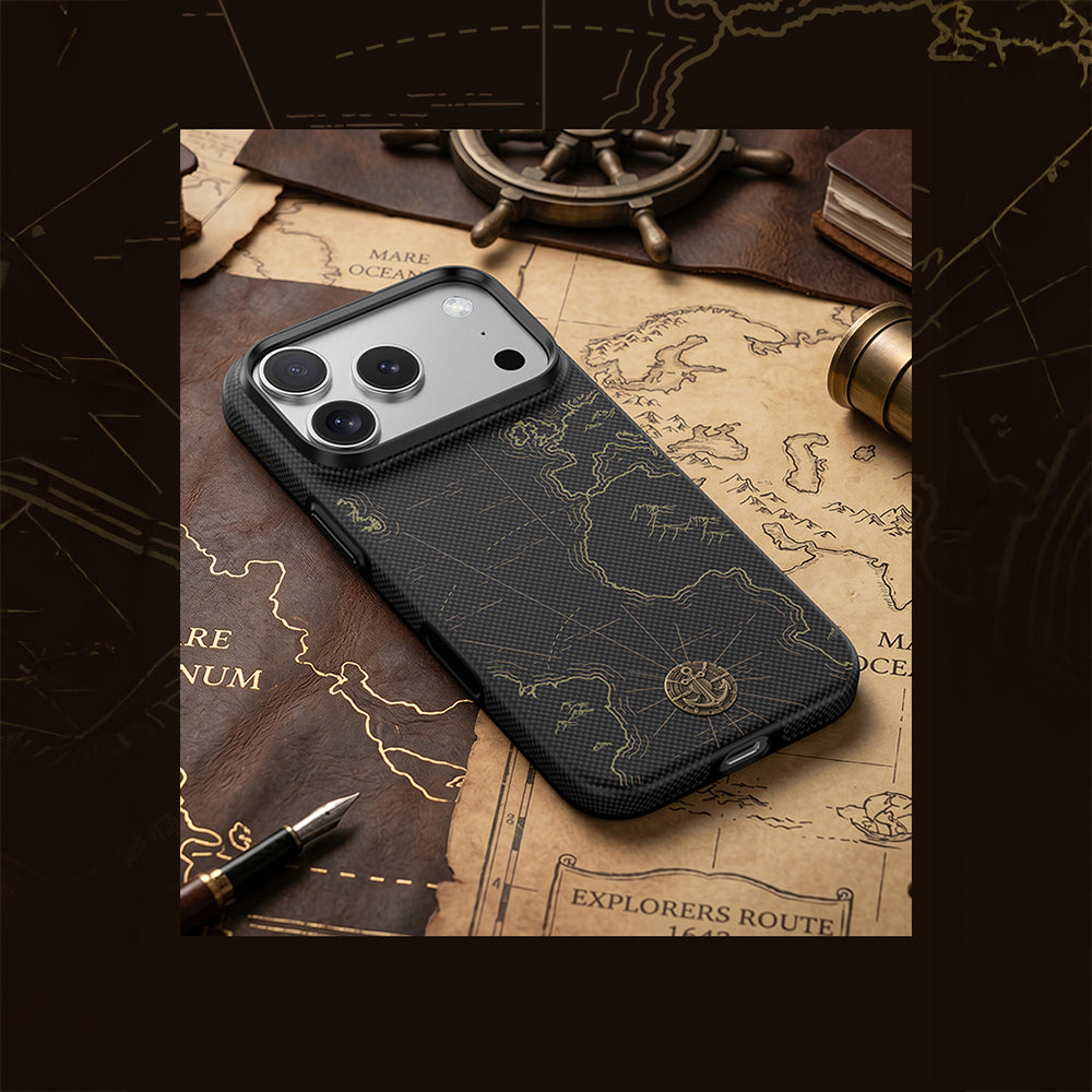 Apple iPhone 17 Pro Max Kılıf M-safe Şarj Özellikli Karbon Fiber Tasarımlı Benks ArmorEdge Air Navigator Kevlar Kapak