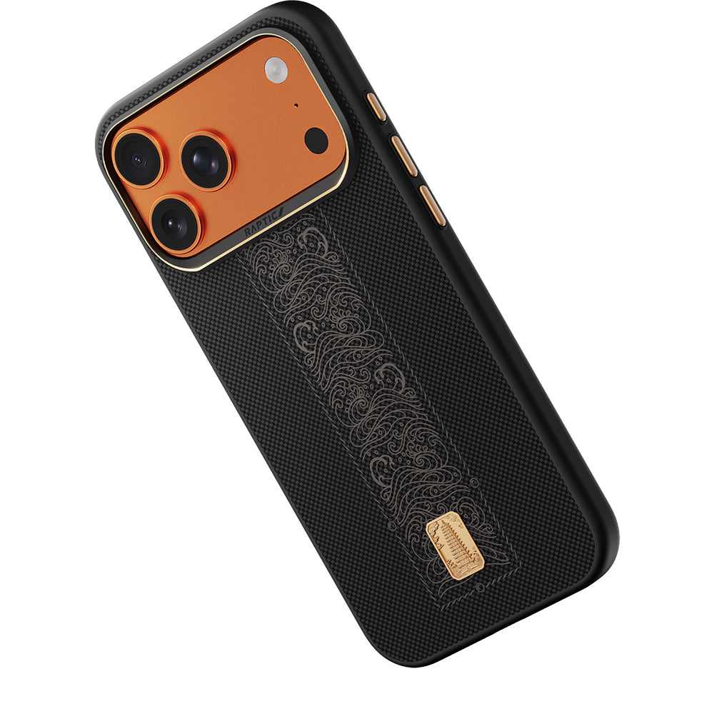 Apple iPhone 17 Pro Max Kılıf M-safe Şarj Özellikli Raptic Aramid Dual Rise Serisi 24 Ayar Altın Kaplamalı Kapak
