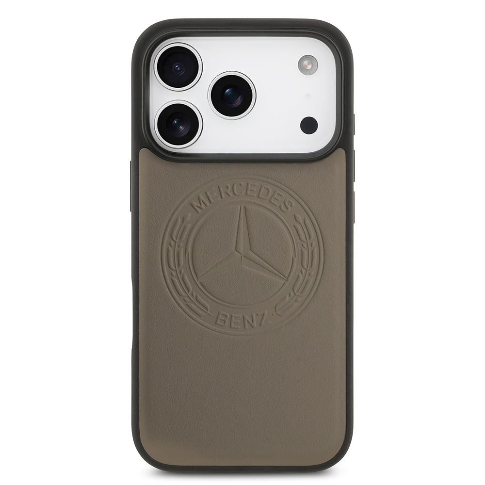 Apple iPhone 17 Pro Max Kılıf Mercedes Benz Orjinal Lisanslı M-safe Şarj Özellikli Hakiki Deri Nostaljik Yıldız Dizayn Kapak