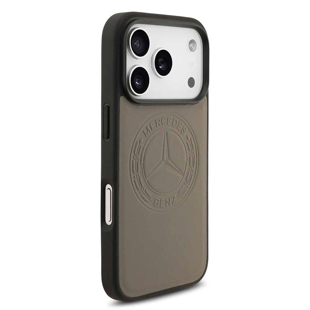 Apple iPhone 17 Pro Max Kılıf Mercedes Benz Orjinal Lisanslı M-safe Şarj Özellikli Hakiki Deri Nostaljik Yıldız Dizayn Kapak