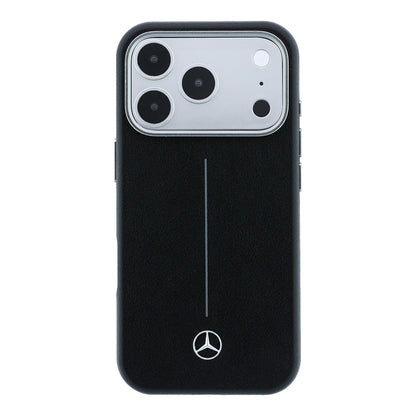 Apple iPhone 17 Pro Max Kılıf Mercedes Benz Orjinal Lisanslı M-safe Şarj Özellikli Metal Yıldız Logolu Çizgili Deri Kapak
