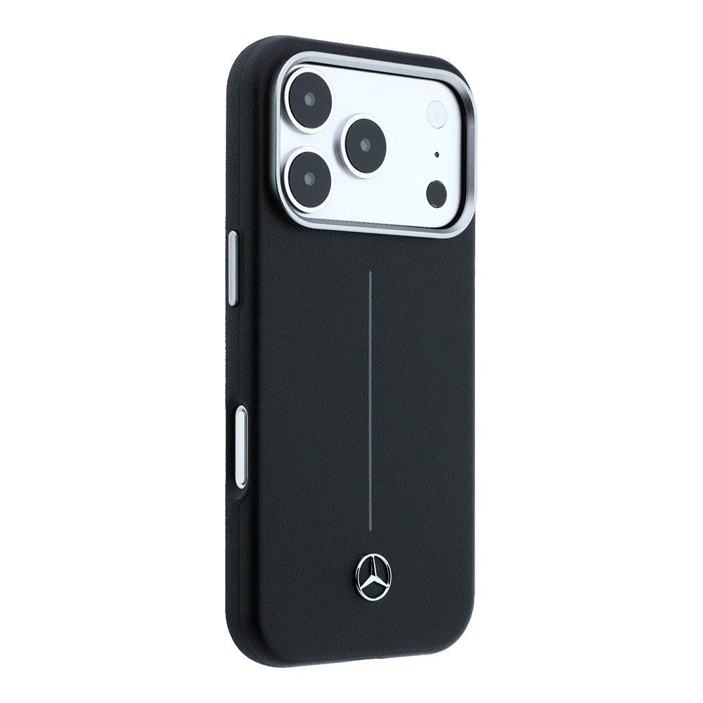 Apple iPhone 17 Pro Max Kılıf Mercedes Benz Orjinal Lisanslı M-safe Şarj Özellikli Metal Yıldız Logolu Çizgili Deri Kapak