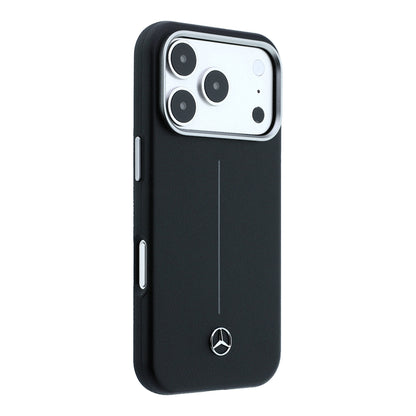 Apple iPhone 17 Pro Max Kılıf Mercedes Benz Orjinal Lisanslı M-safe Şarj Özellikli Metal Yıldız Logolu Çizgili Deri Kapak