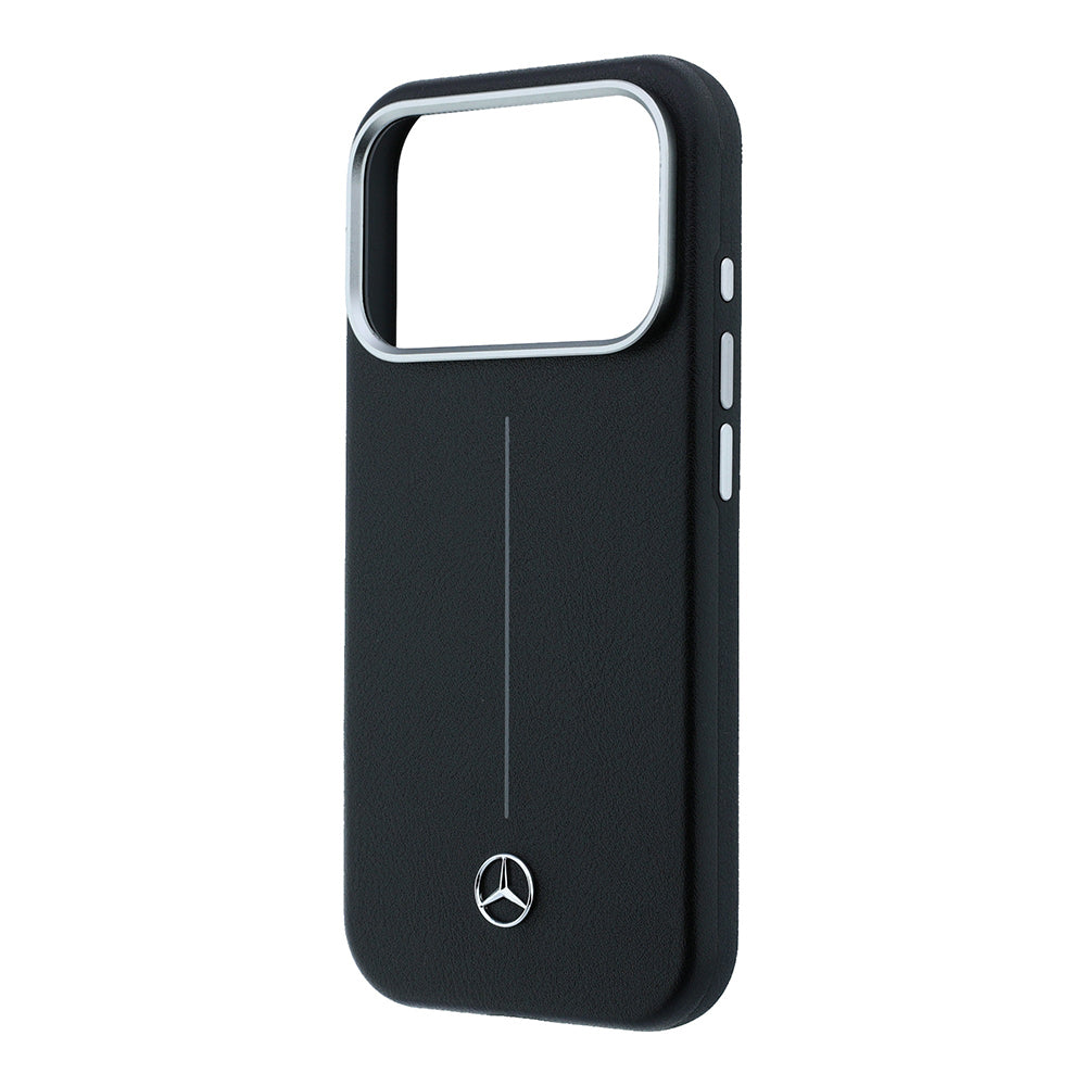 Apple iPhone 17 Pro Max Kılıf Mercedes Benz Orjinal Lisanslı M-safe Şarj Özellikli Metal Yıldız Logolu Çizgili Deri Kapak